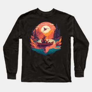 Man Fishing in a Sunset Lake Long Sleeve T-Shirt